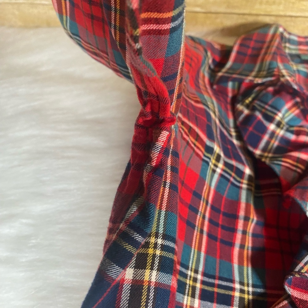 Lauren Ralph Lauren Red Blue Plaid Ruffle Front Shirt 100% Cotton LRL sz M - Picture 10 of 11